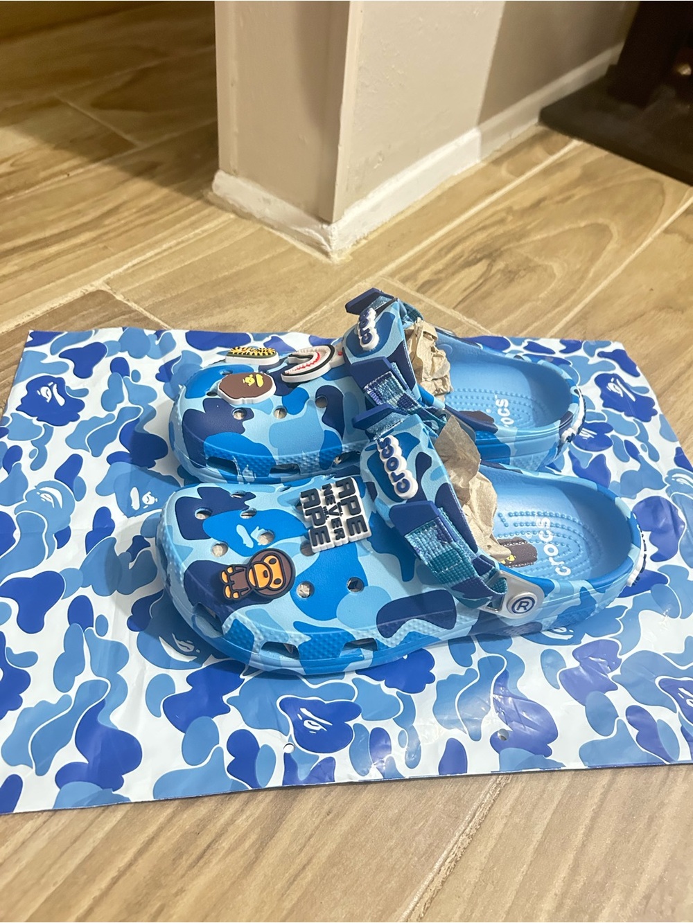 CROCS Kids' Blue Camo Strap Clog Sandals